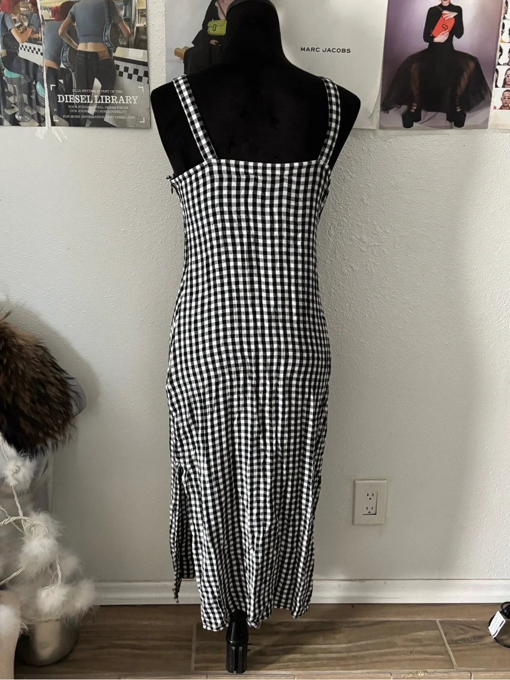 SO Black and White Gingham Midi Dress